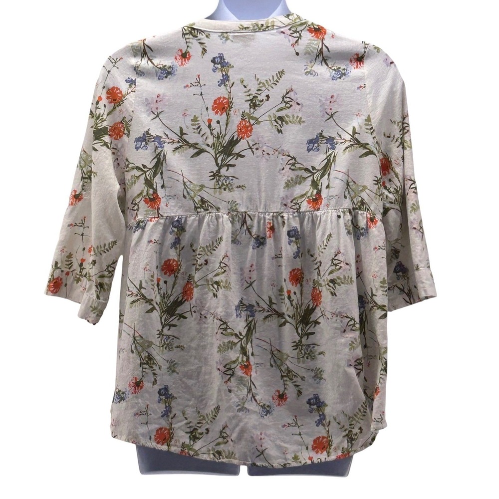 Jones And Co Linen Popover‎ Top Cream 1X - Picture 2 of 12